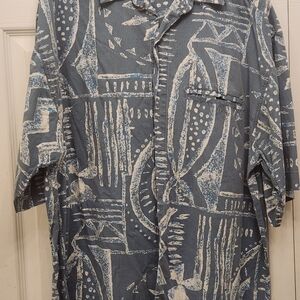 Men's Blue Patterned Casual Button Down Shirt